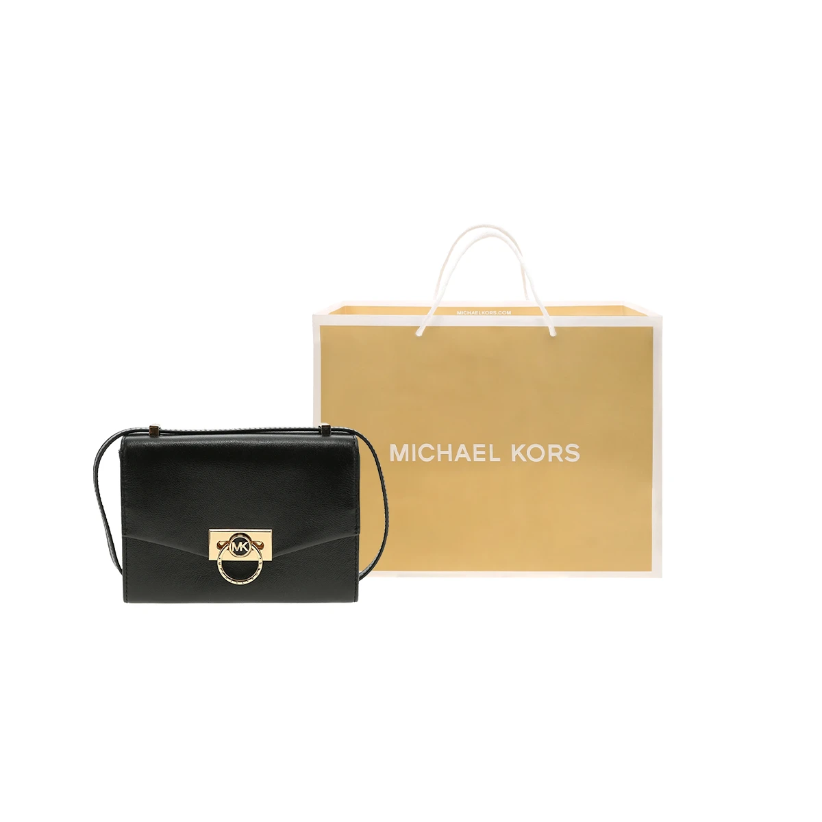 商品[国内直发] Michael Kors|迈克高仕 MK Hendrix 字母LOGO金扣翻盖纯色法式简约 皮质 斜挎包单肩包 迷你 女款 黑色,价格¥1052,第5张图片详细描述