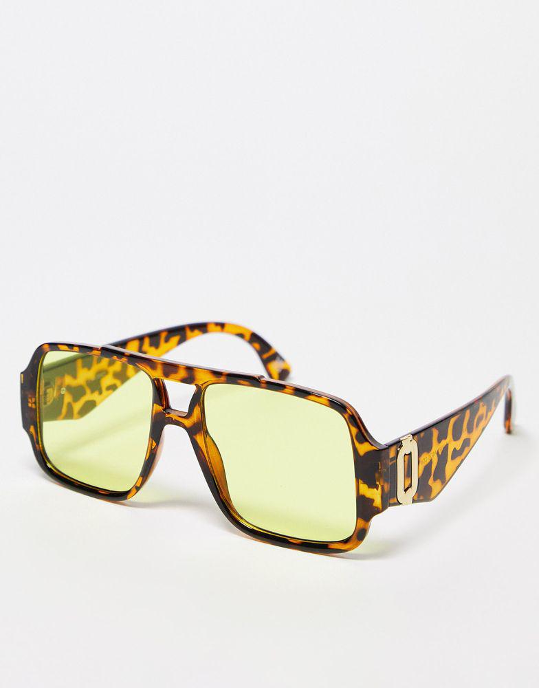 ASOS DESIGN supersize navigator sunglasses with taupe lens in brown tortoiseshell商品第1张图片规格展示