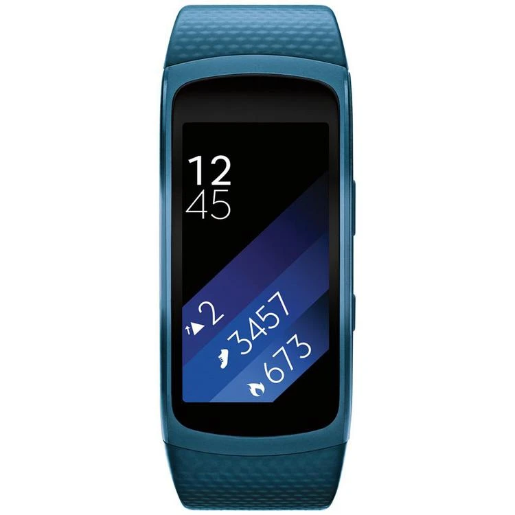 商品Samsung|Unisex Gear Fit2 Smart Fitness Band with 25x51mm Aluminum Case & Blue Sport Strap  SM-R3600ZBNXAR,价格¥973,第1张图片