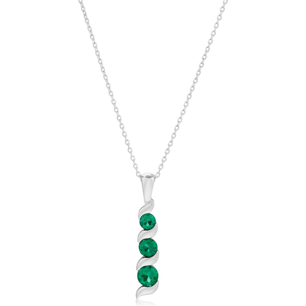 14K White Gold 3-Stone Round Gemstone Journey Pendant Necklace with Cable Chain商品第7张图片规格展示