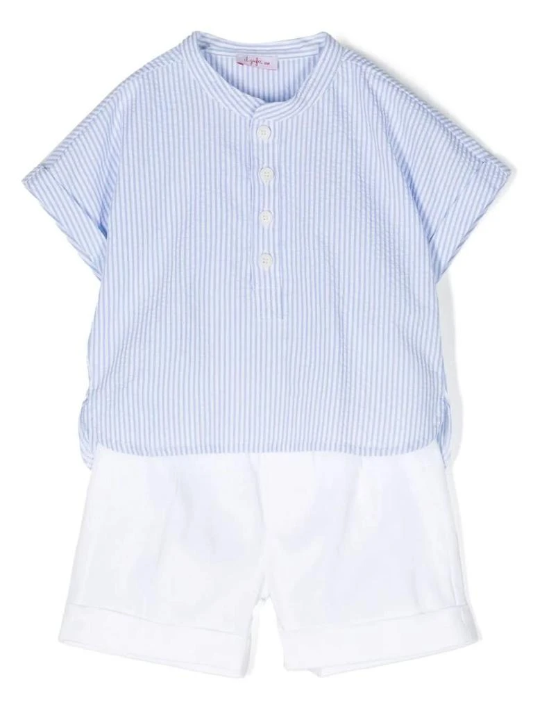 商品IL GUFO|Il Gufo White And Light Blue Two Piece Set In Seersucker,价格¥1024,第1张图片