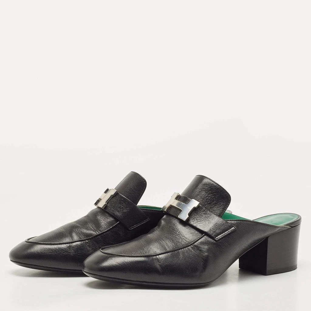 商品[二手商品] Hermes|Hermes Black Leather Paradis Block Heel Mule Sandals Size 38.5,价格¥6026,第2张图片详细描述
