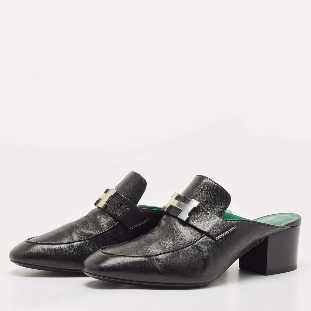 商品[二手商品] Hermes|Hermes Black Leather Paradis Block Heel Mule Sandals Size 38.5,价格¥5948,第2张图片详细描述