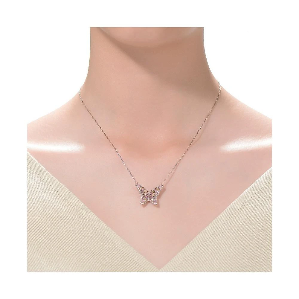 商品Genevive|Long Lasting Sterling Silver 18K Rose Plated Multi Color Cubic Zirconia Butterfly Necklace,价格¥1310,第2张图片详细描述