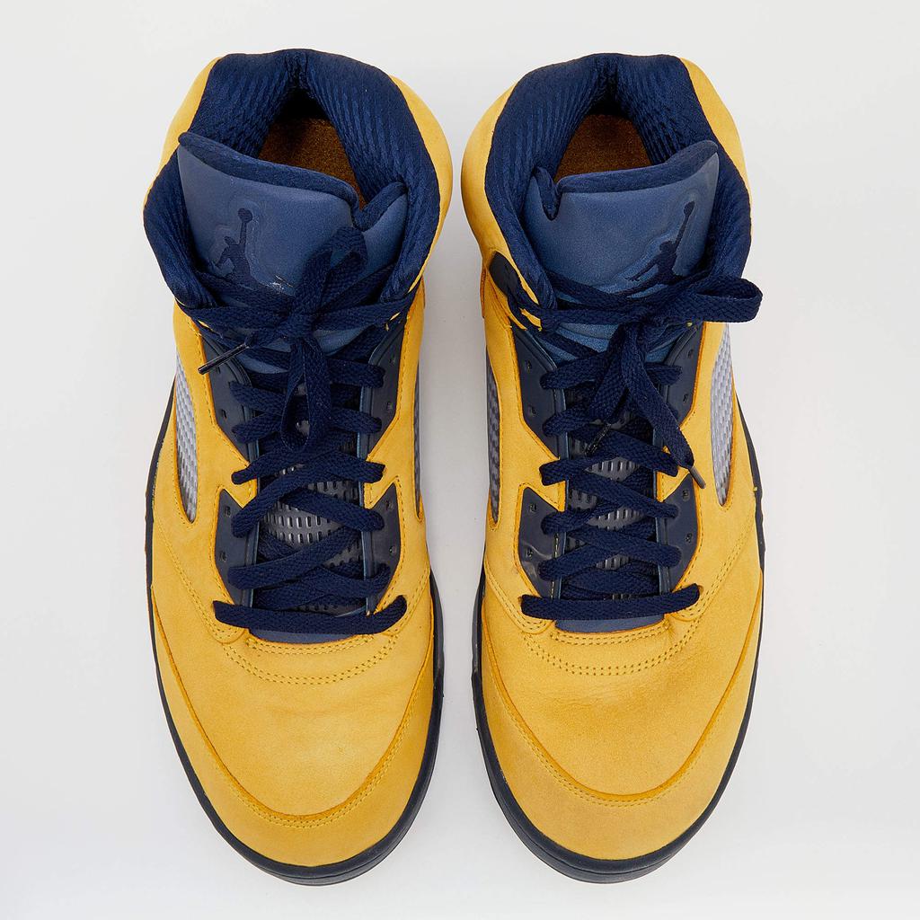 Jordan Yellow/Blue Leather Air Jordan 5 Retro Michigan High Top Sneakers Size 47商品第3张图片规格展示