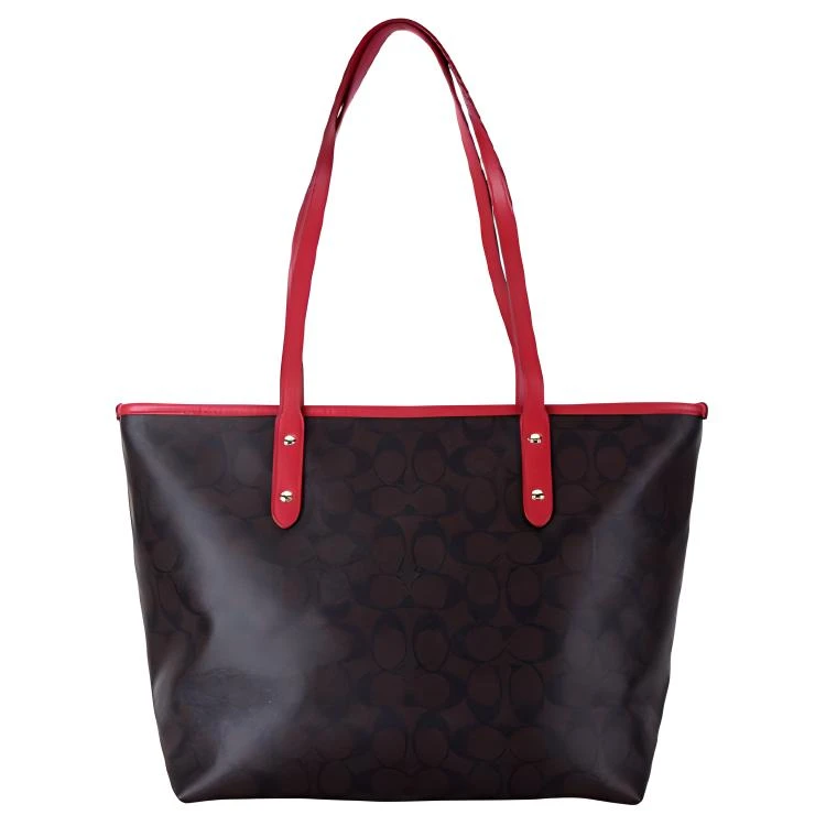 商品[国内直发] Coach|蔻驰 City Zip Tote 30 拉链 帆布配皮 托特包Tote包购物袋手提单肩包 女款 深棕老花配红色,价格¥1841,第6张图片详细描述