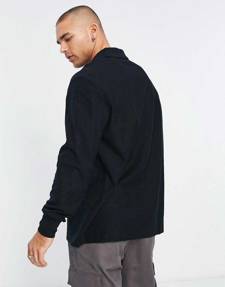 Fred Perry long sleeve tartan panel polo shirt in black商品第4张图片规格展示