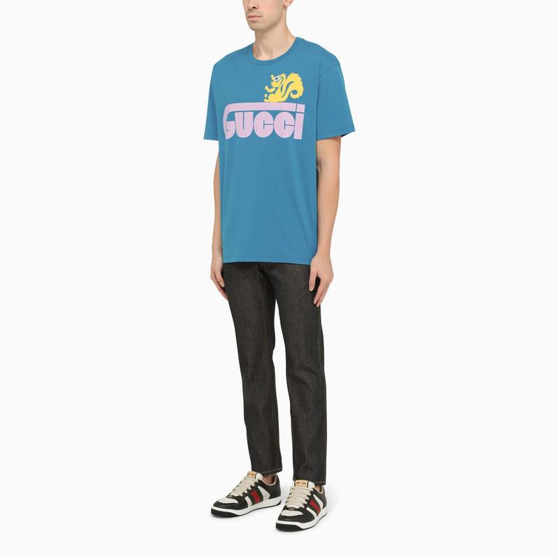 商品Gucci|Blue printed cotton T-shirt,价格¥3208,第4张图片详细描述