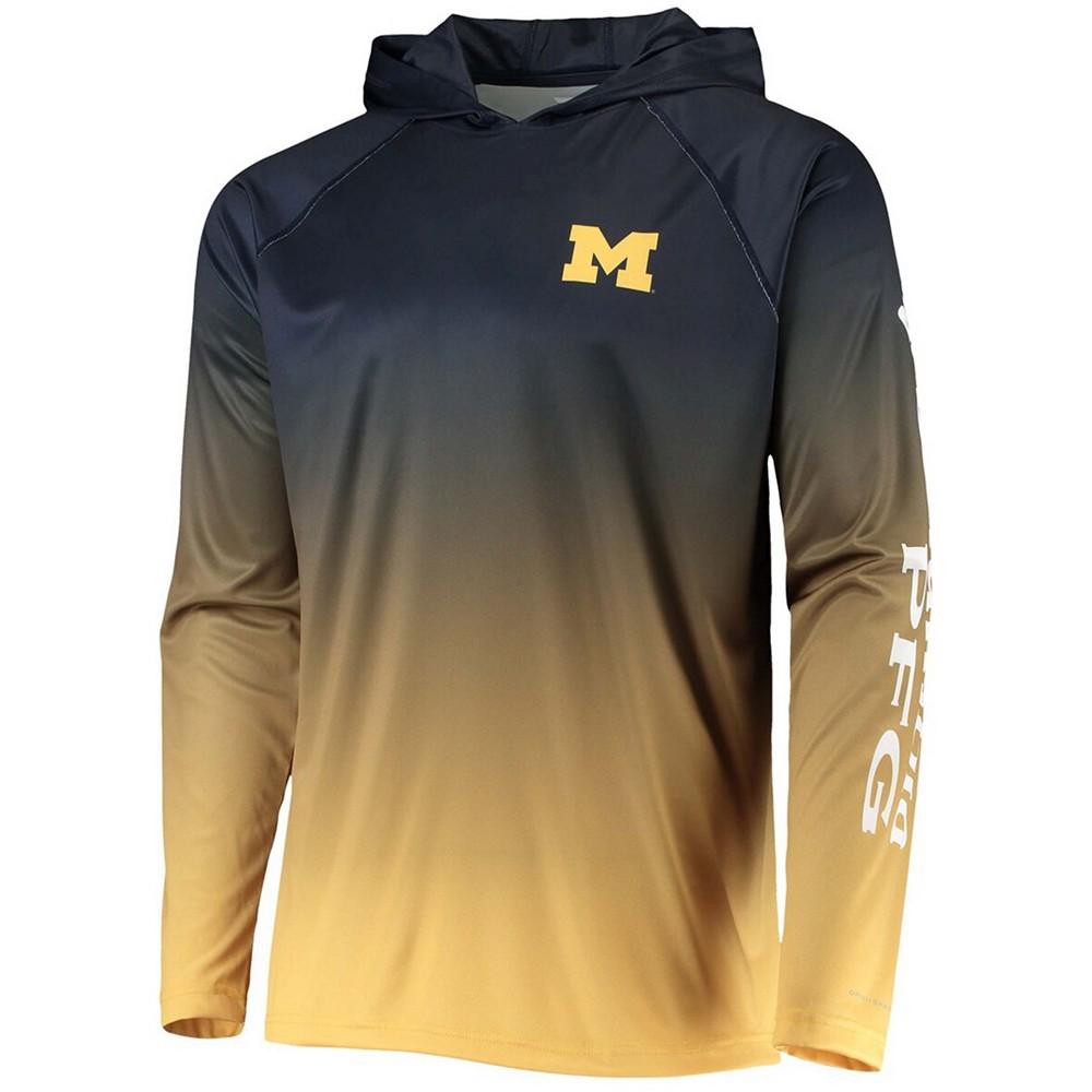 Men's Navy Michigan Wolverines Terminal Tackle Omni-Shade UPF 50 Long Sleeve Hooded T-shirt商品第2张图片规格展示