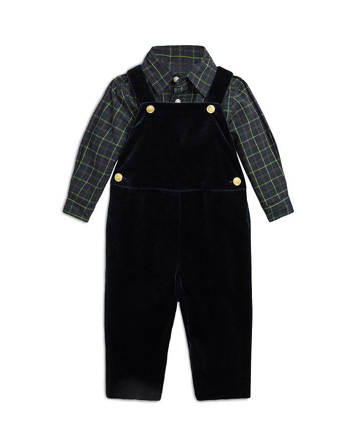 商品Ralph Lauren|Boys' Plaid Cotton Shirt & Velvet Overalls Set - Baby,价格¥1392 描述