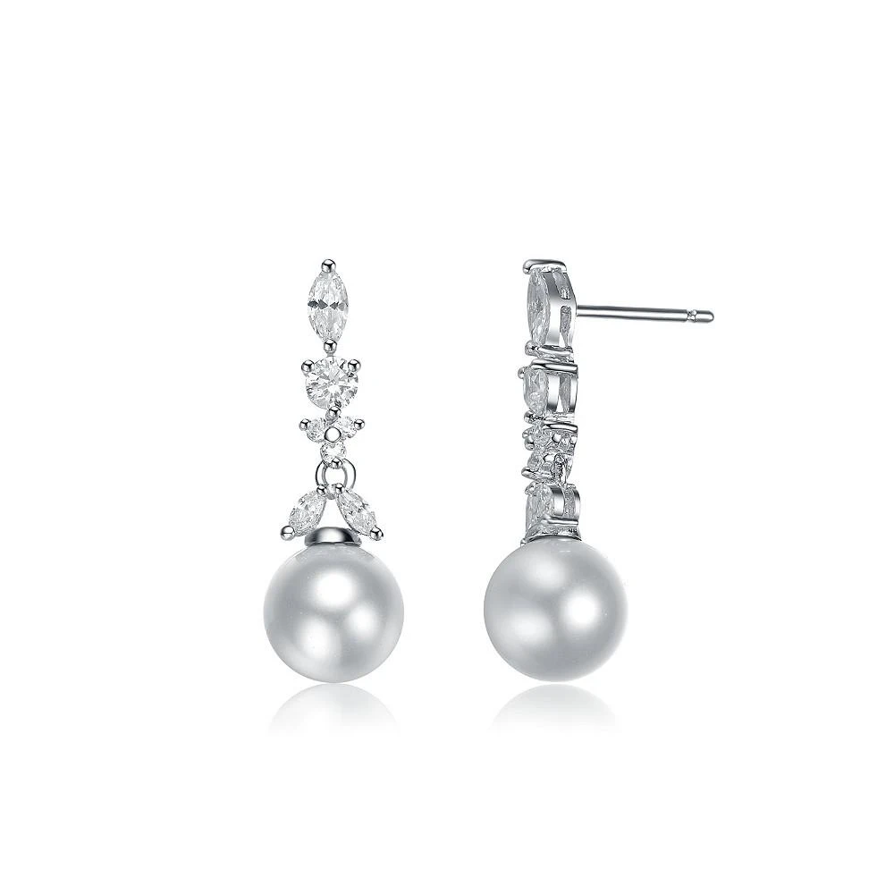 商品Genevive|Sterling Silver White Gold Plated White Round Pearl Drop Earrings,价格¥2501,第1张图片