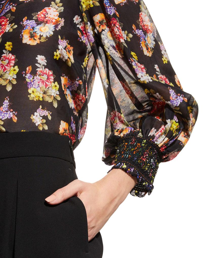Cosima Floral Blouson-Sleeve Button-Front Top商品第5张图片规格展示