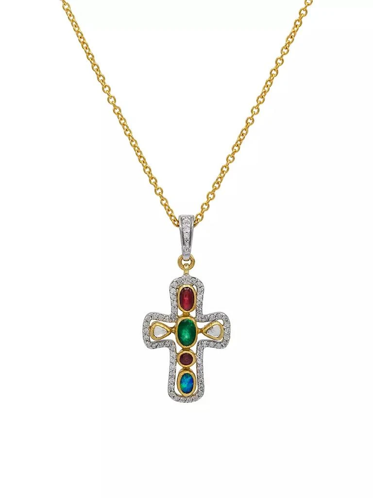 商品Gurhan|18K White Gold, 22K Yellow Gold, & 24K Yellow Gold & Multi-Gemstone Cross Pendant Necklace,价格¥36342,第1张图片
