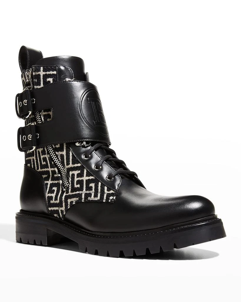 商品Balmain|Men's Ranger Monogram Jacquard Combat Boots,价格¥9547,第2张图片详细描述