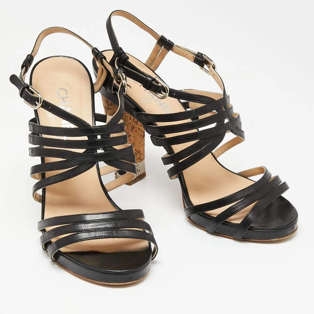 商品[二手商品] Chanel|Chanel Black Leather Cork Heel Strappy Sandals Size 40.5,价格¥2900,第5张图片详细描述