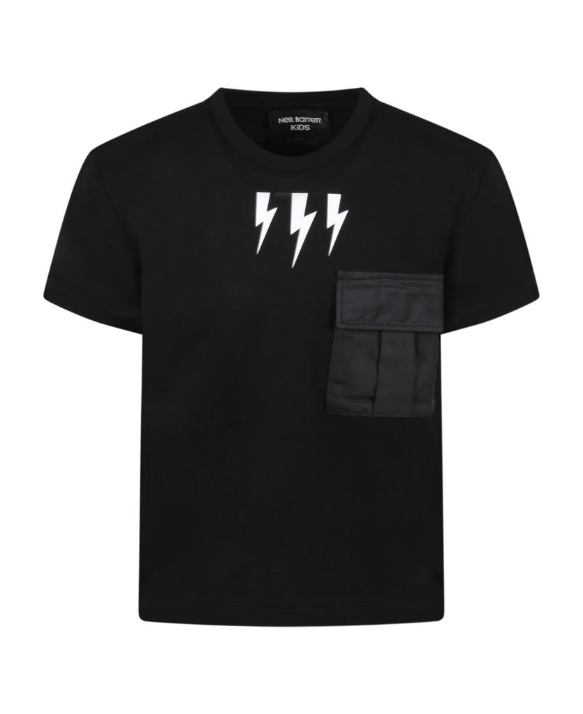 Black T-shirt For Boy With Thnderbolts商品第1张图片规格展示