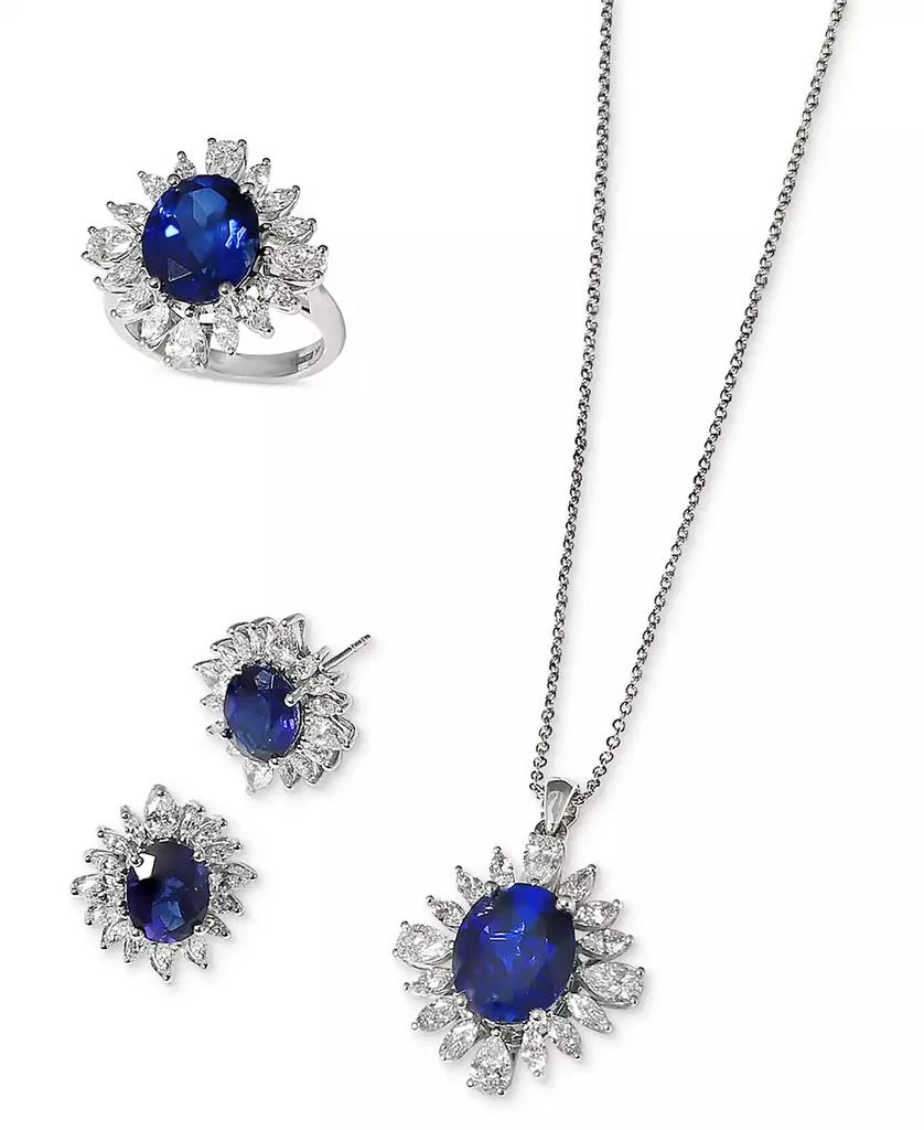 商品Effy|EFFY® Lab Grown Sapphire (4-1/2 ct. t.w.) & Lab Grown Diamond (1-3/4 ct. t.w.) Starburst Halo 18" Pendant Necklace in 14k White Gold,价格¥11585,第5张图片��详细描述