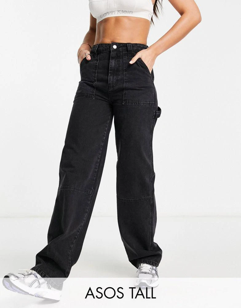 商品ASOS|ASOS DESIGN Tall cargo jeans in washed black,价格¥298,第1张图片