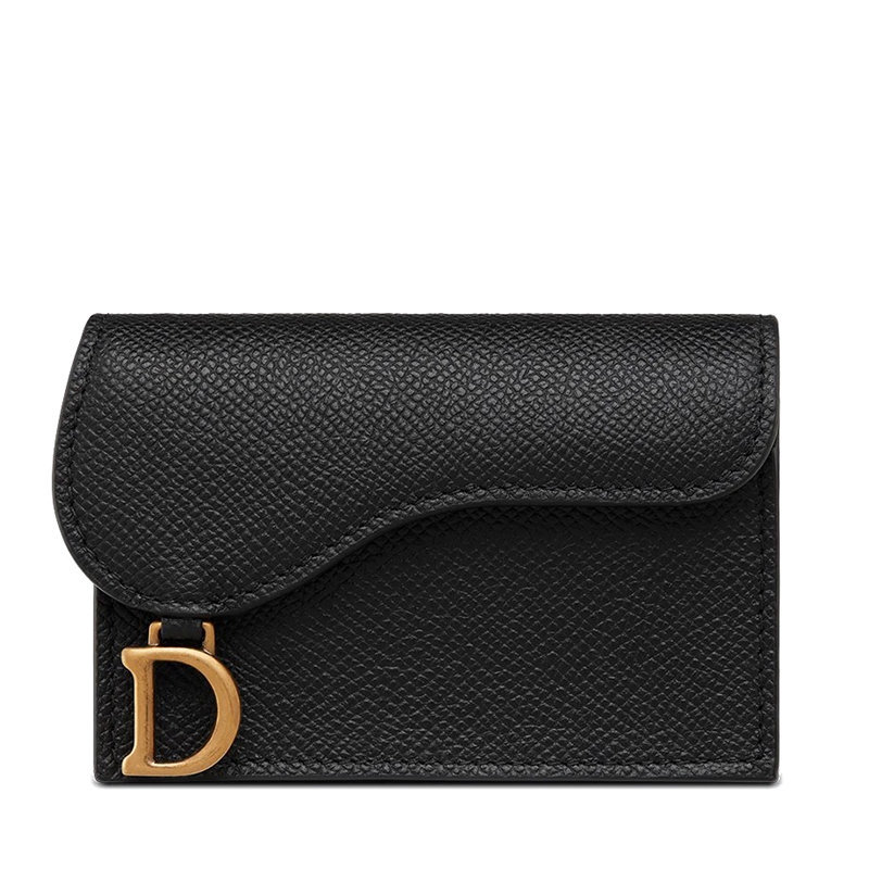 商品Dior|【预售3-7天】迪奥 22春夏新款SADDLE系列 女士黑色粒面牛皮革金扣D字吊饰翻盖卡夹钱包S5611CBAA_M900,价格¥3406,第1张图片