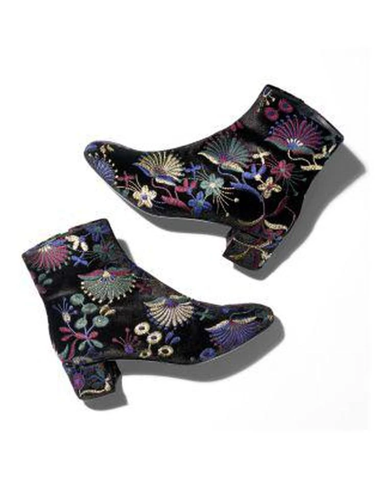 商品Giuseppe Zanotti|Women's Embroidered Velvet Block Heel Booties - 100% Exclusive,价格¥2380,第3张图片详细描述