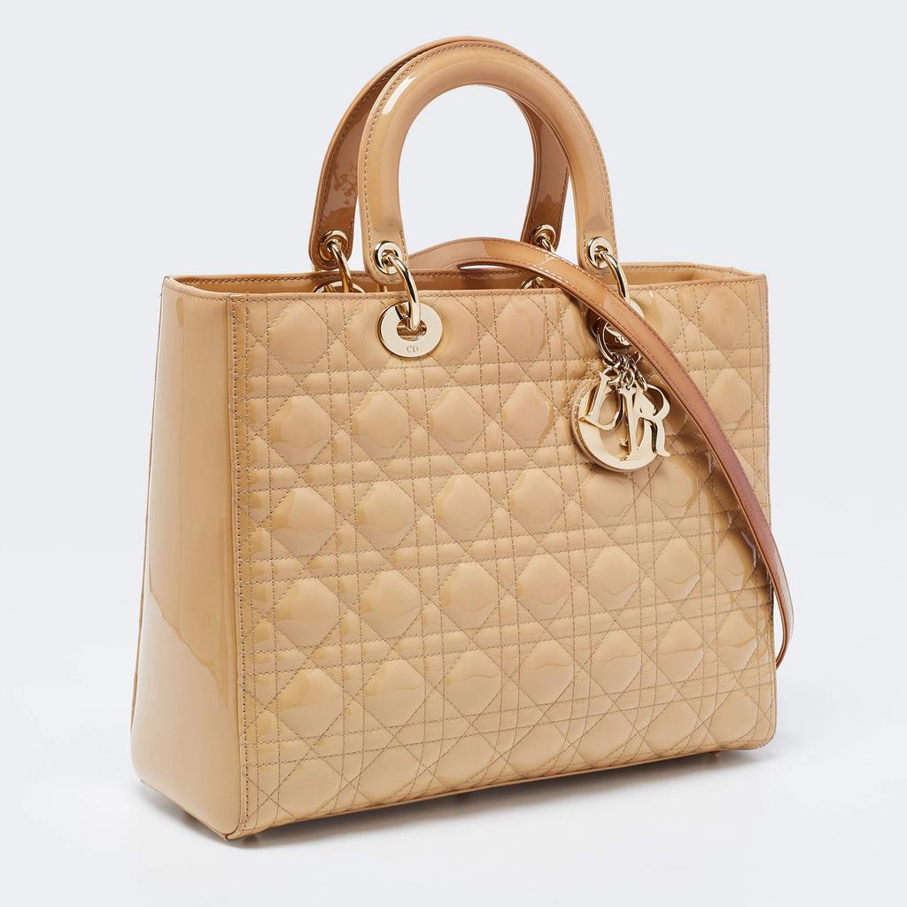 商品[二手商品] Dior|Dior Beige Cannage Patent Leather Large Lady Dior Tote,价格¥17333,第5张图片详细描述