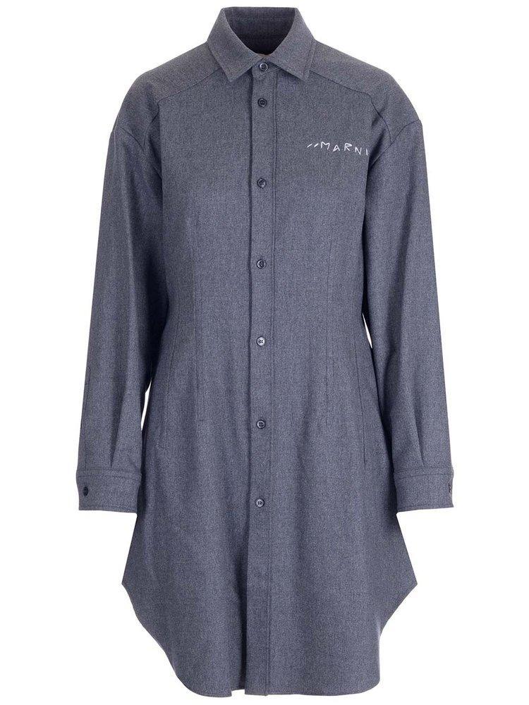 商品Marni|Marni Logo-Embroidered Pleated Shirt Dress,价格¥4065-¥5757,第1张图片