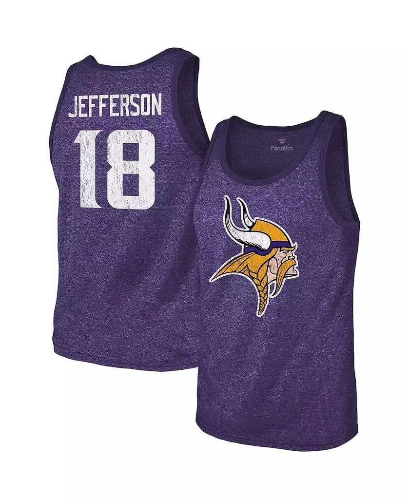 商品Majestic|Men's Threads Justin Jefferson Heathered Purple Minnesota Vikings Name and Number Tri-Blend Tank Top,价格¥326,第1张图片