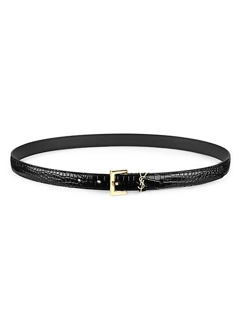 商品Yves Saint Laurent|Croc-Embossed Leather Logo Belt,价格¥3576,第1张图片