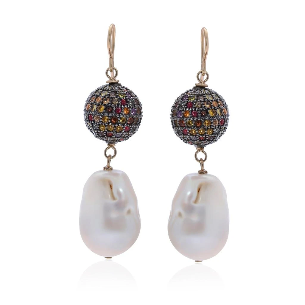 商品Zydo|Zydo Sterling Silver, Multicolored Sapphire 16.60ct. tw. and Pearl 12mm Drop Earrings,价格¥17597,第1张图片