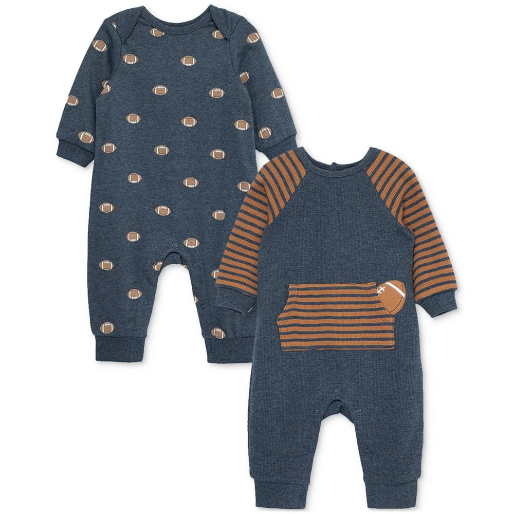 商品Little Me|Baby Boys Football Cotton Long Sleeve Coverall, Pack of 2,价格¥309,第1张图片