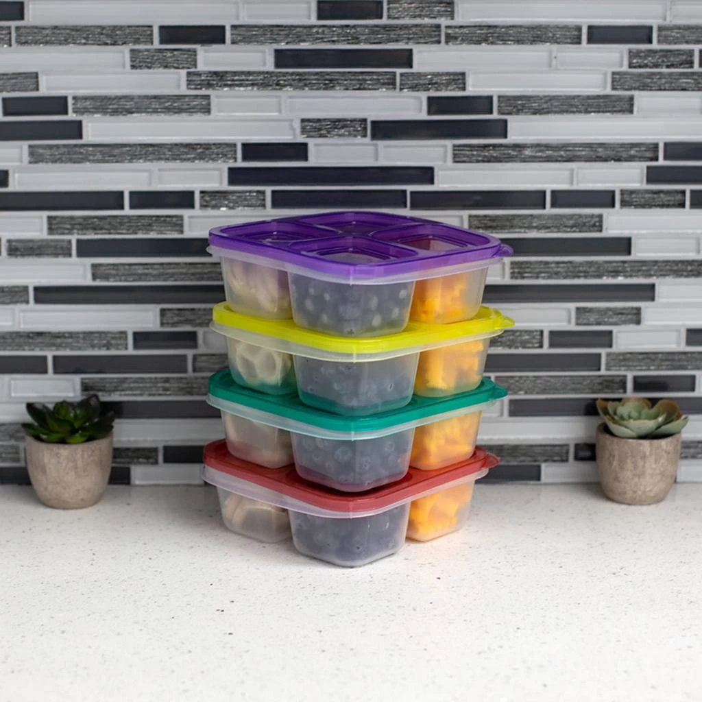商品Home Basics|Home Basics Four Compartment Plastic Food Storage Container Set, (Set of 8), Multi-Color,价格¥174,第2张图片详细描述