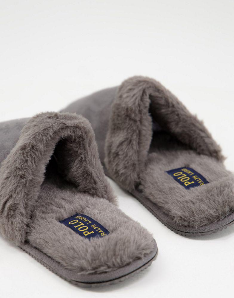 商品Ralph Lauren|Polo Ralph Lauren summit scuff mule slippers in grey,价格¥326,第6张图片详细描述