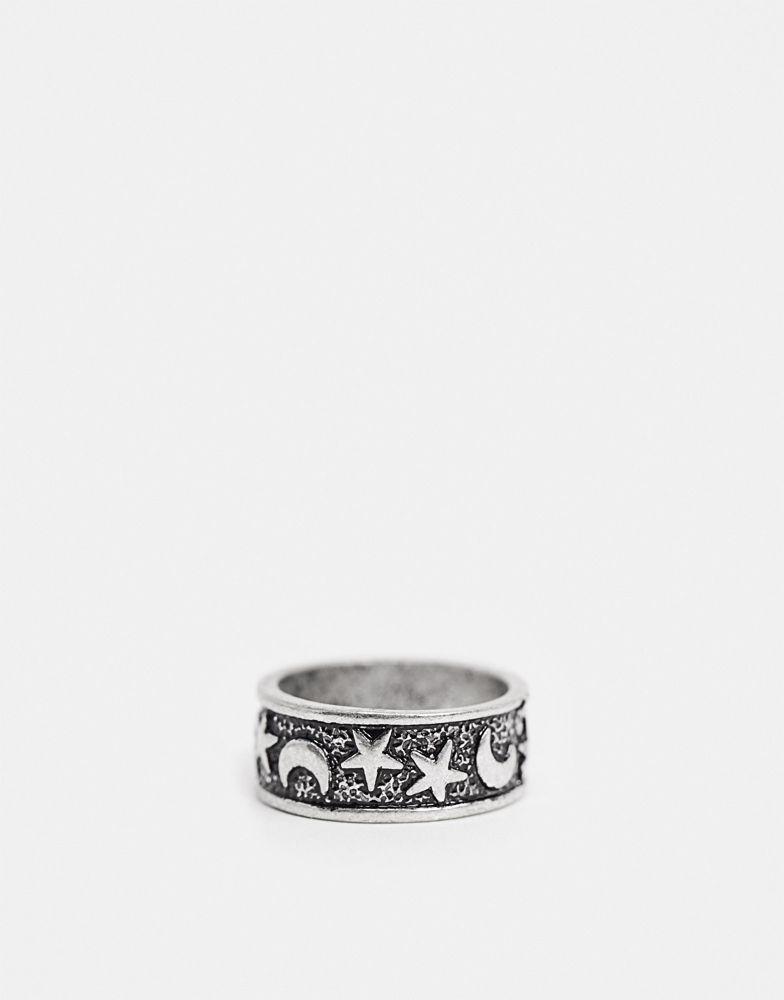 ASOS DESIGN ring with star and moon detail in burnished silver tone商品第4张图片规格展示