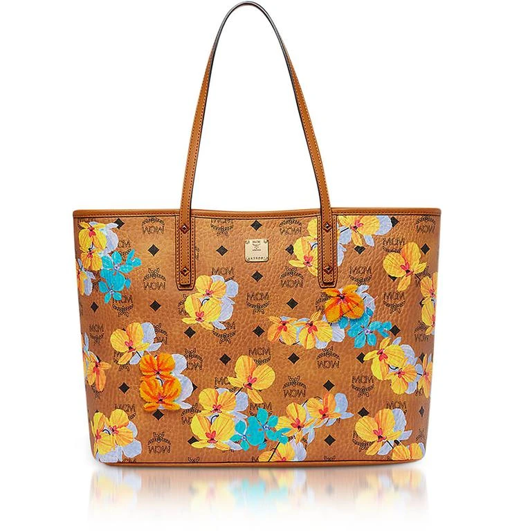 商品MCM|MCM Essential Visetos 花卉印花干邑色顶拉链中号手提包,价格¥8262,第1张图片