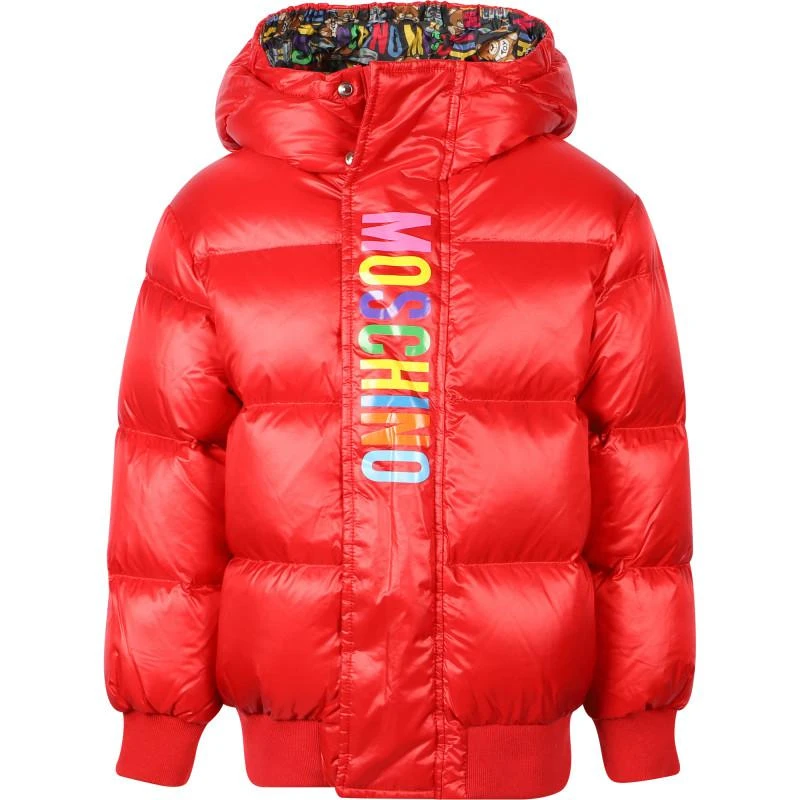 商品Moschino|Colorful monogram padded winter jacket in red,价格¥2742,第1张图片