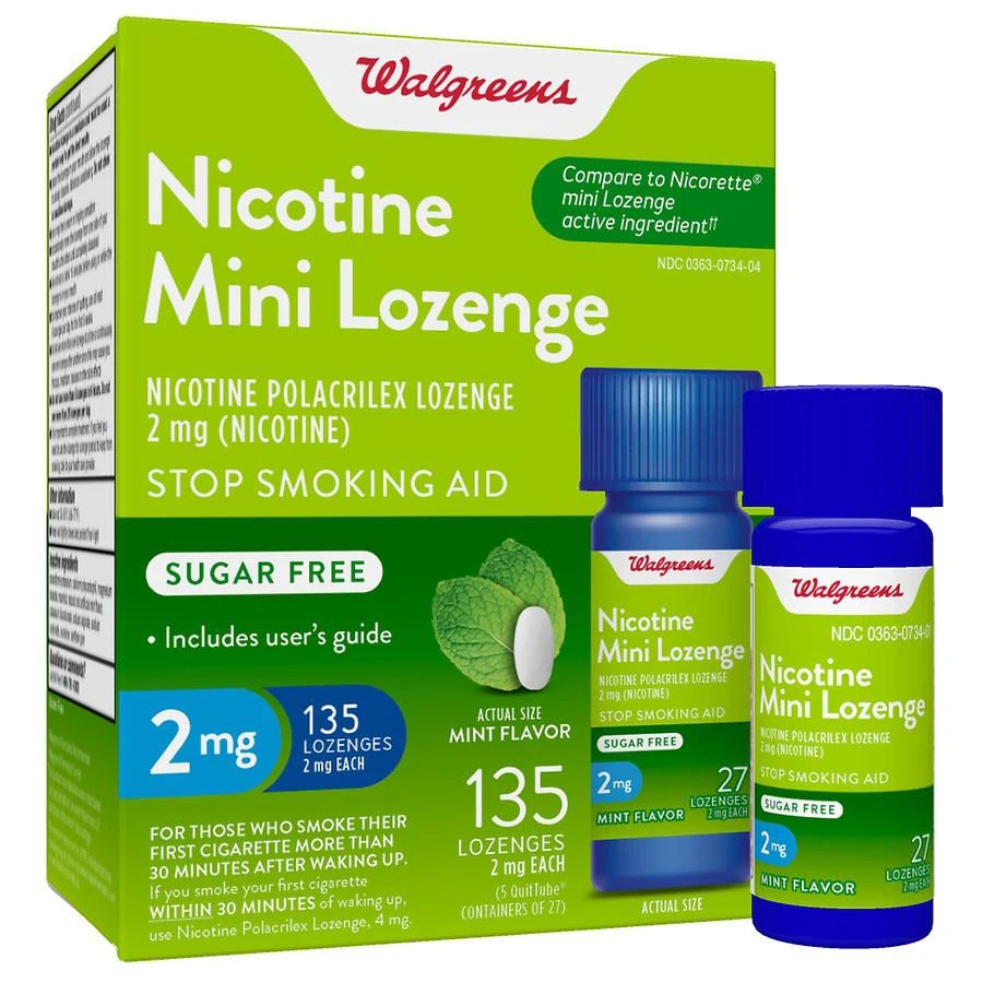 商品Walgreens|迷你尼古丁 Polacrilex 锭剂 2 毫克戒烟辅助薄荷 ,价格¥445,第3张图片详细描述