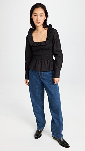 商品Ganni|棉质府绸开领罩衫式女式衬衫,价格¥1539,第6张图片详细描述