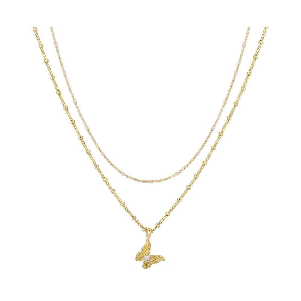 商品Unwritten|14K Gold Flash-Plated Cubic Zirconia Butterfly and White Enamel Layered Pendant Necklaces,价格¥215,第1张图片