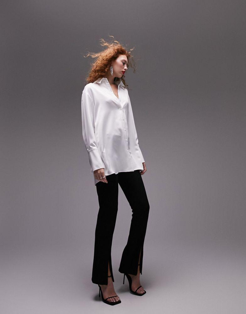 Topshop satin oversized shirt in ivory商品第4张图片规格展示