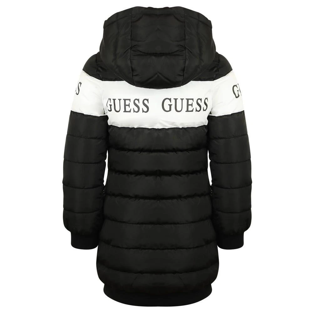 商品GUESS|Black Long Hooded Puffer Coat,价格¥585,第4张图片详细描述