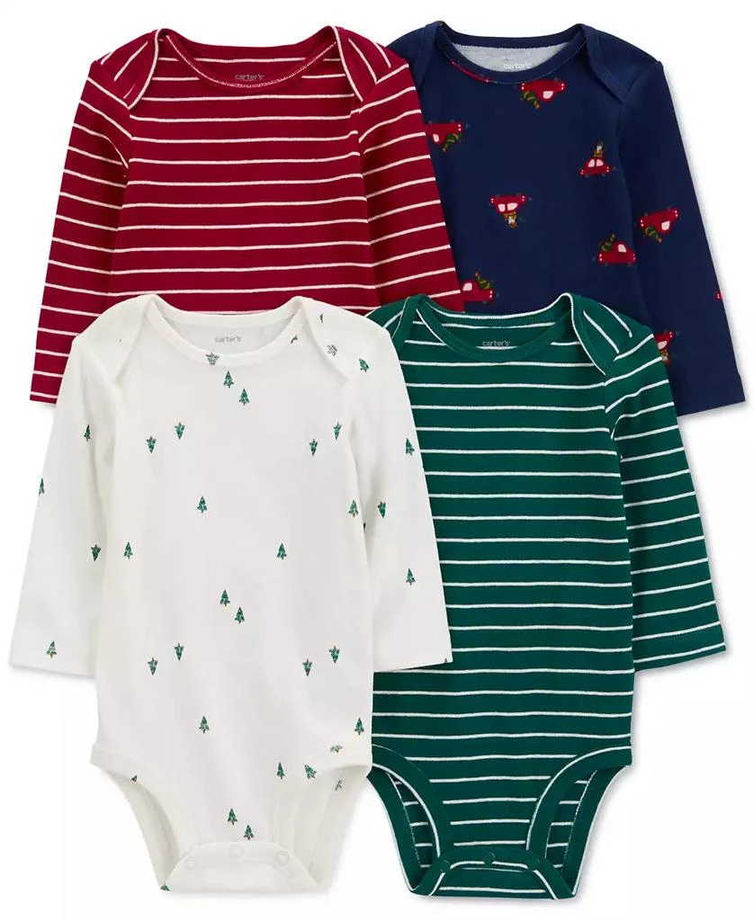 商品Carter's|Baby Boys 4-Pk. Holiday Long-Sleeve Cotton Bodysuits,价格¥113,第1张图片