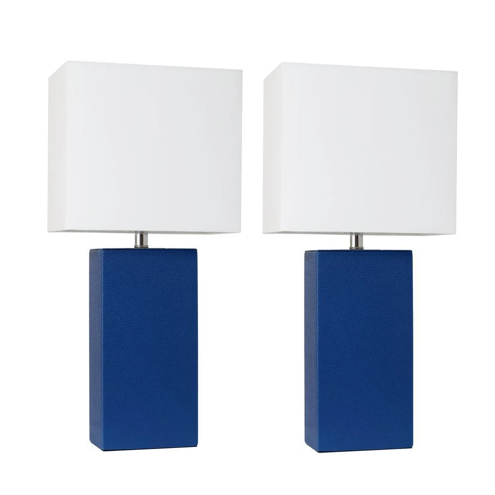 商品Elegant Designs|2 Pack Modern Leather Table Lamps with White Fabric Shades, Blue,价格¥809,第1张图片