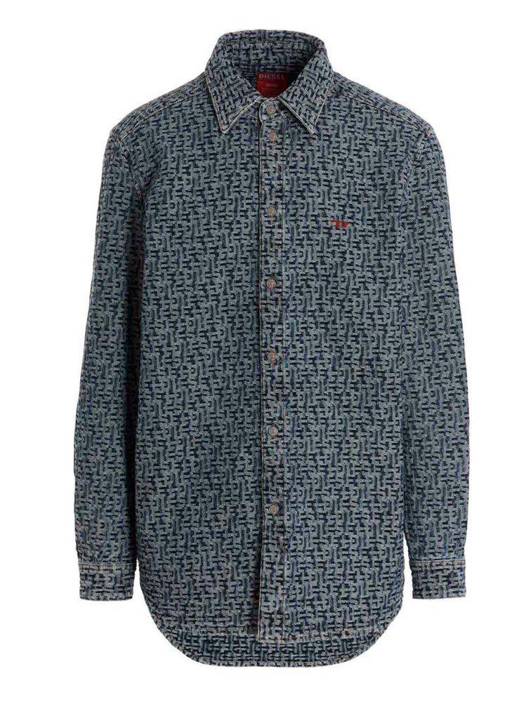 商品Diesel|Diesel Monogram-Printed Buttoned Denim Shirt,价格¥1365,第1张图片