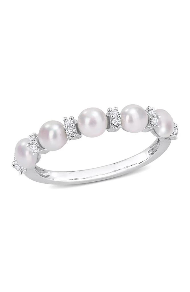 商品DELMAR|Sterling Silver White Topaz & 3.5 - 4mm White Freshwater Cultured Pearl Semi Eternity Ring,价格¥412,第1张图片