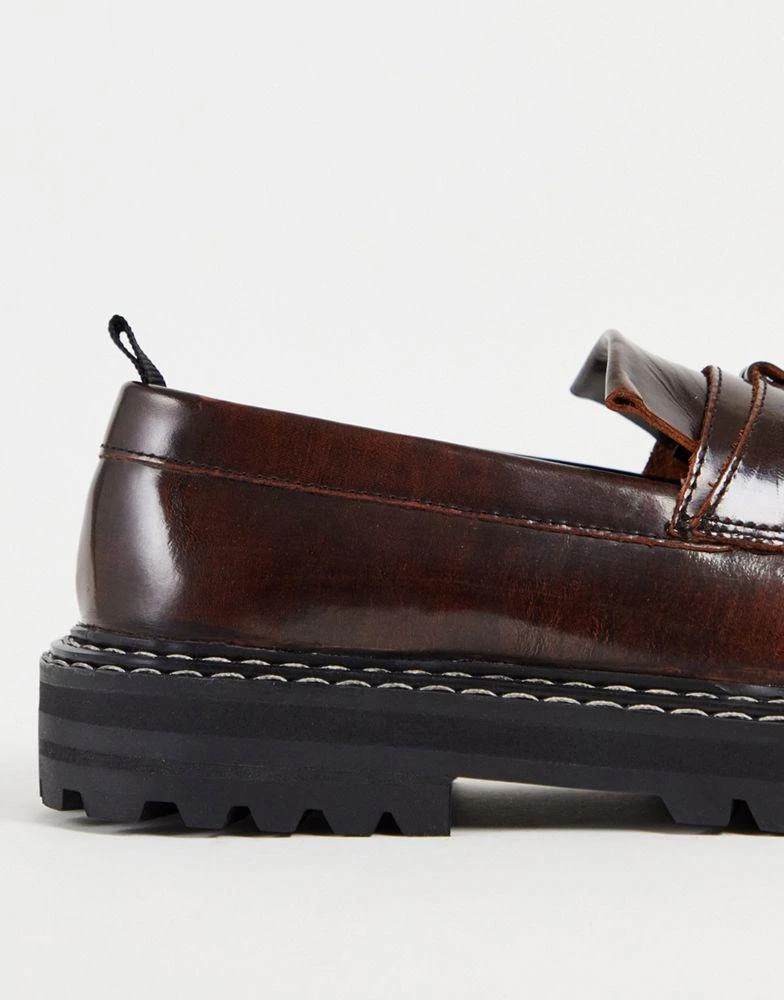 商品ASOS|ASOS DESIGN loafers in brown leather with chunky sole and contrast stitch,价格¥324,第2张图片详细描述