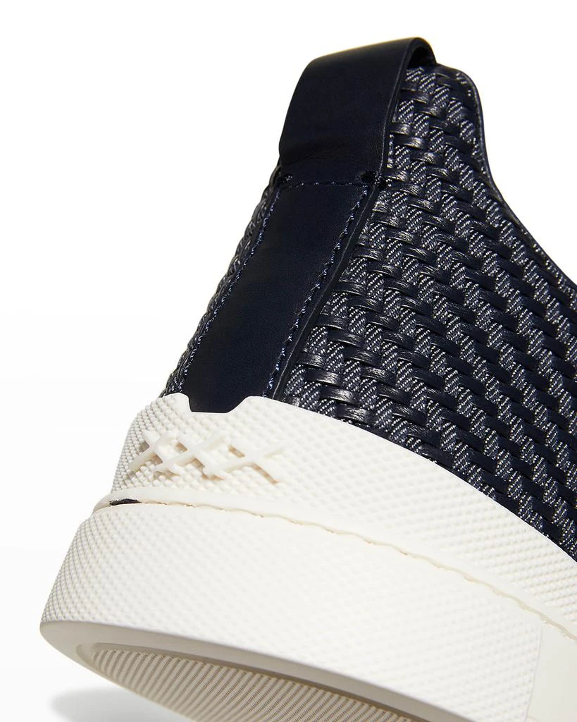 商品Zegna|Men's Woven Denim & Leather Low-Top Sneakers,价格¥8784,第4张图片详细描述