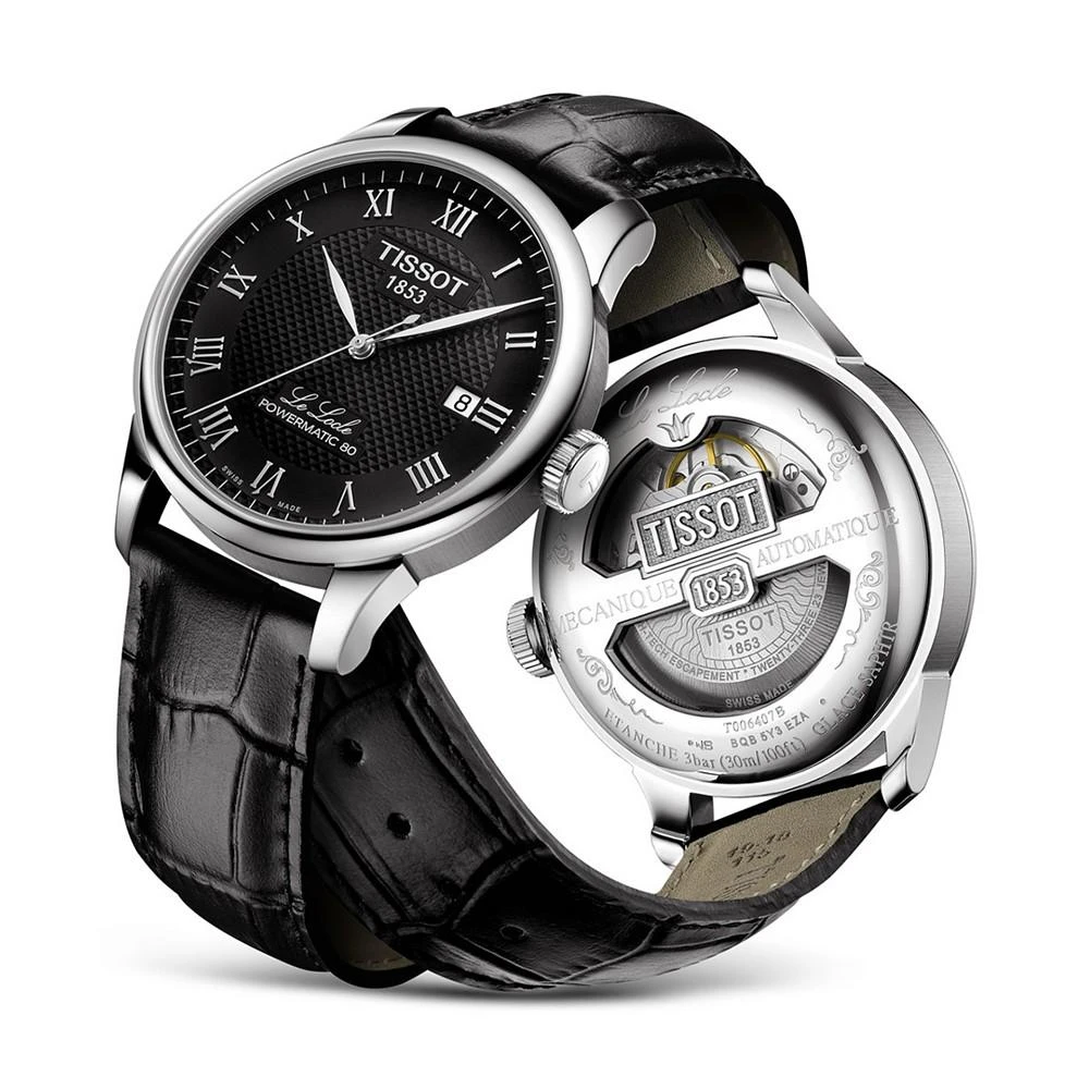 商品Tissot|Men's Swiss Automatic T-Classic Le Locle Powermatic 80 Black Leather Strap Watch 39.3mm,价格¥4685,第2张图片详细描述