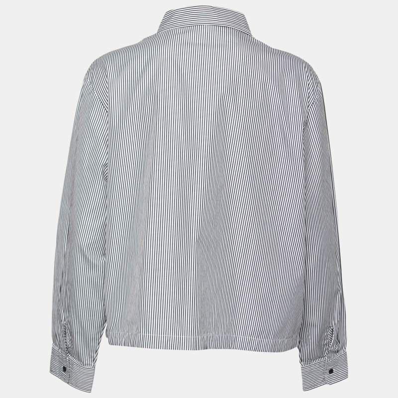 Kenzo Grey Striped Cotton Hem Tie Detail Button Front Shirt XL商品第2张图片规格展示
