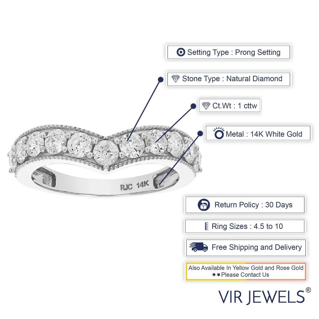 商品Vir Jewels|1/2 cttw V-Shape Diamond Wedding Band with Milgrain 14K White Gold,价格¥3573,第5张图片详细描述