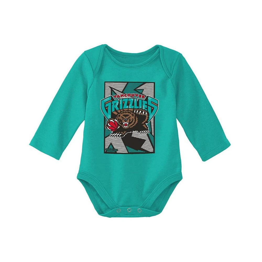 商品Mitchell & Ness|Newborn and Infant Boys and Girls Black, Turquoise Vancouver Grizzlies 3-Piece Hardwood Classics Bodysuits and Cuffed Knit Hat Set,价格¥301,第3张图片详细描述